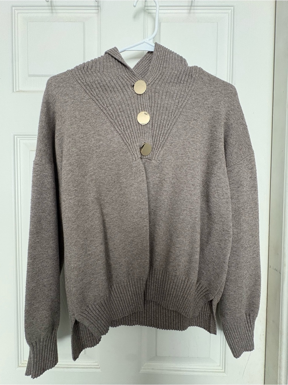 Cyrus Taupe Hooded Sweater with Gold Buttons